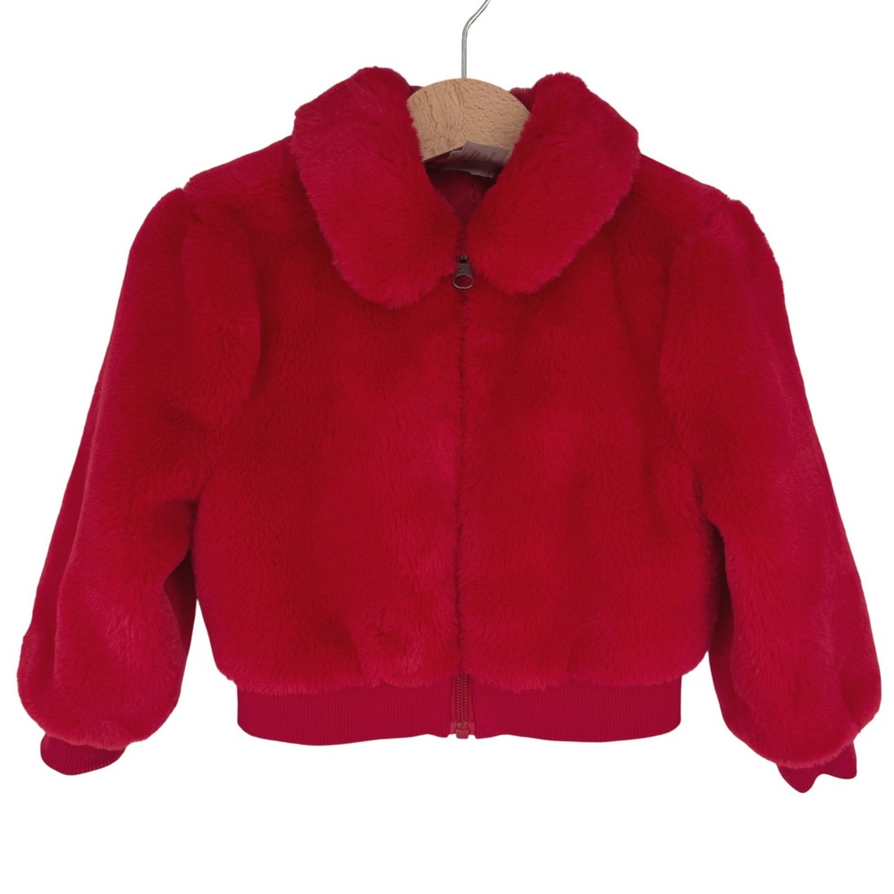 Hanna Andersson Red Faux Fur Bomber Jacket Full Zip 3T